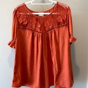 Burnt Orange Ruffle Shirt Size 2X
